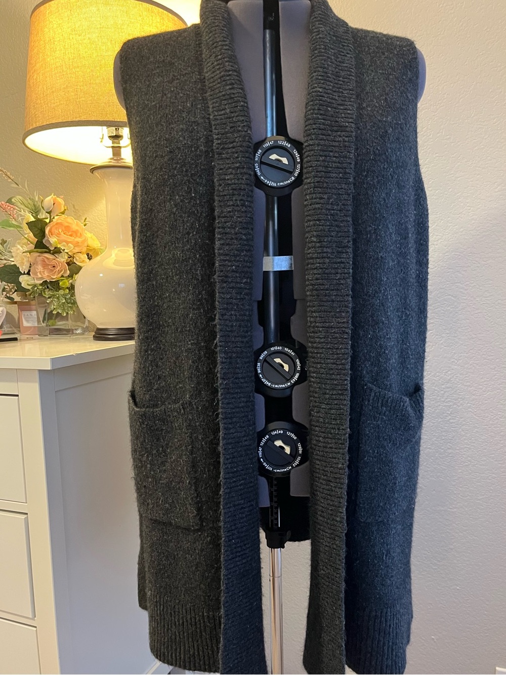 Loft Charcoal Sleeveless Open-Front Knit Long Vest 24/26